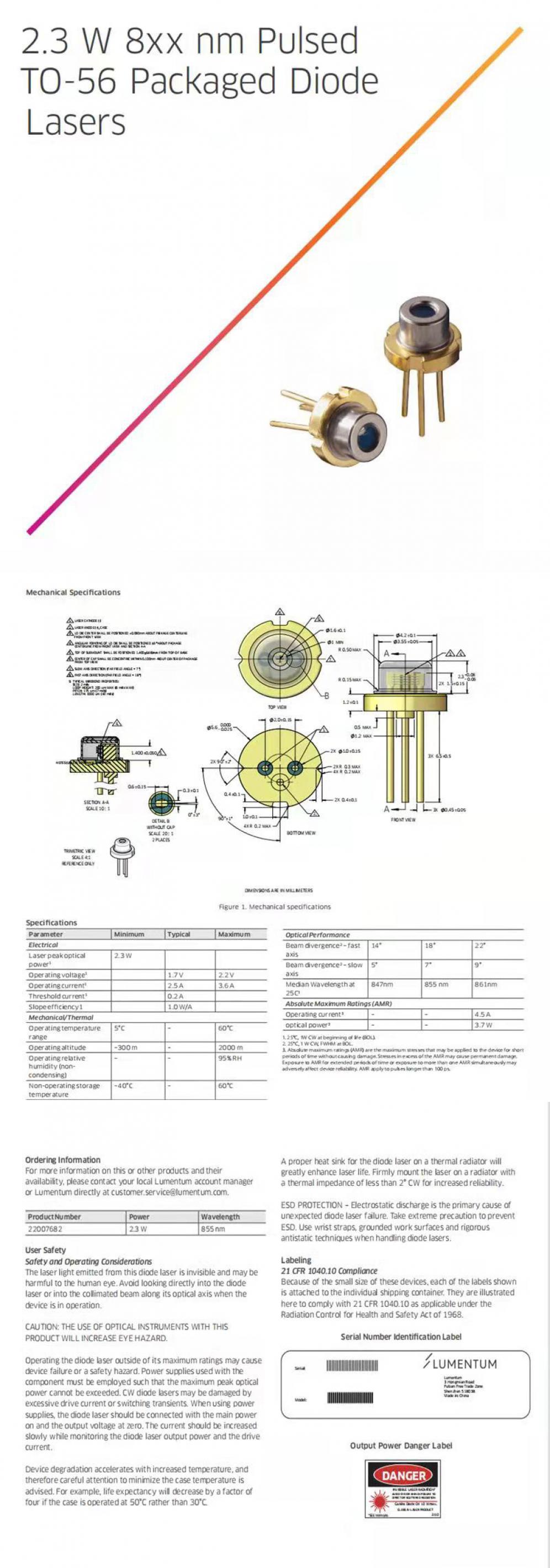 Diodo laser 850 nm 2,3 W