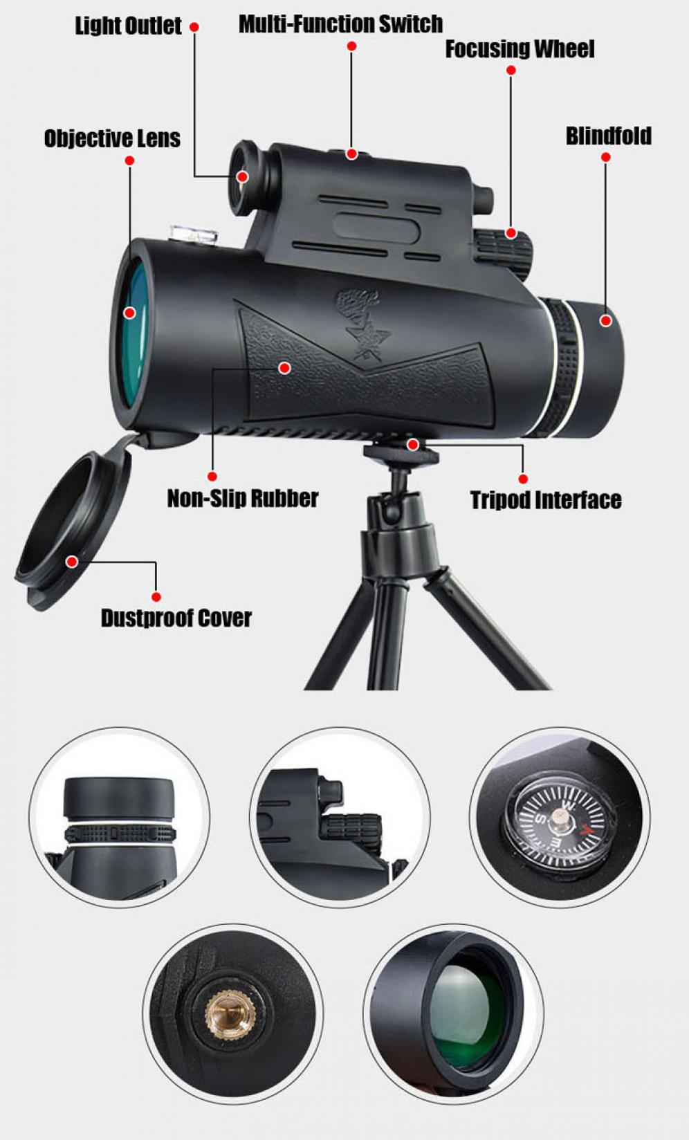 telescopio monoculare con laser