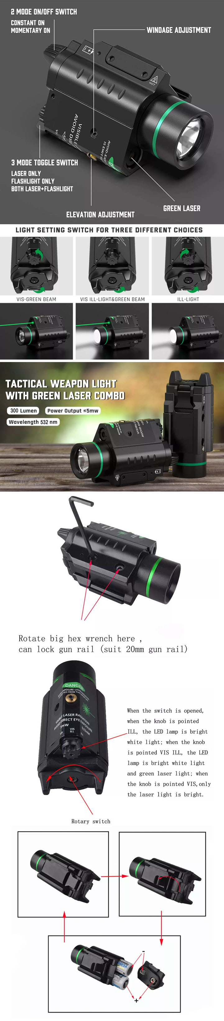 mirino laser verde 520nm / rosso 650nm